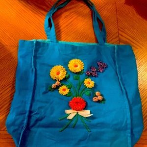 Blue hand made tote bag